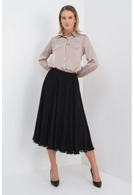 Разкроена пола с висока талия - Черен