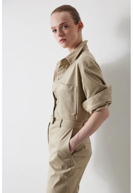 Риза от еко кожа - Бежов