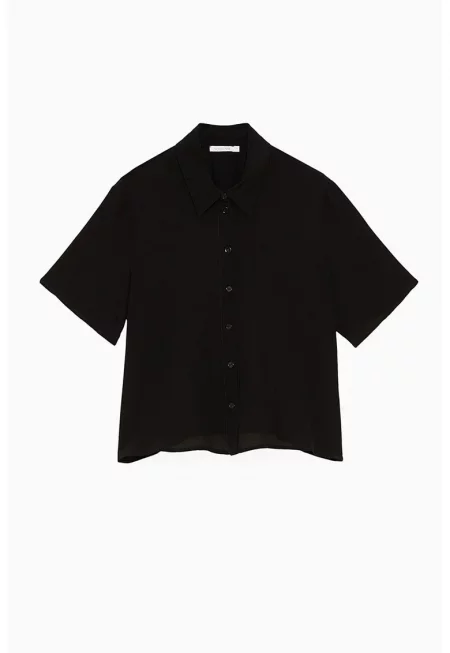 Риза с къс ръкав и кръгло деколте - Бял