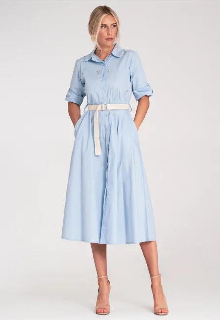 Рокля  Midi - Кристали - Изработена от качествен материал - SM INTL - Син