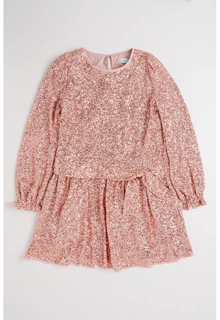 Рокля с пайети - Прашно розово