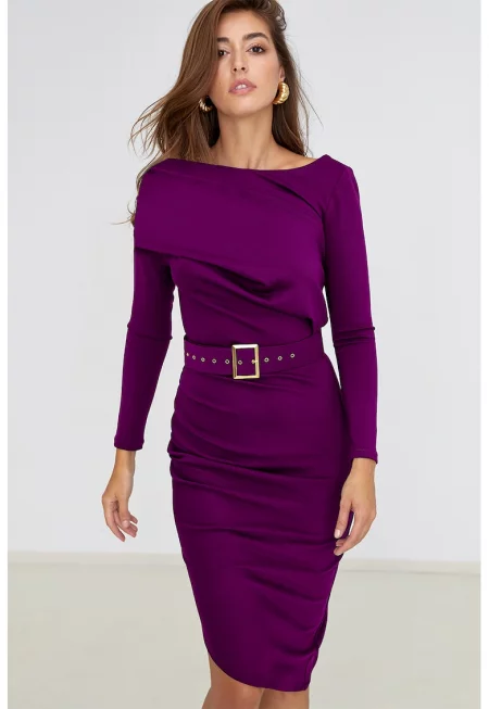 Рокля с тонален колан - Тъмновиолетов