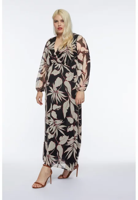 Рокля със застъпено деколте - Черен/Бежов