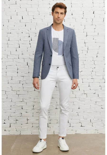 Сако по тялото с двойни ревери - Син меланж