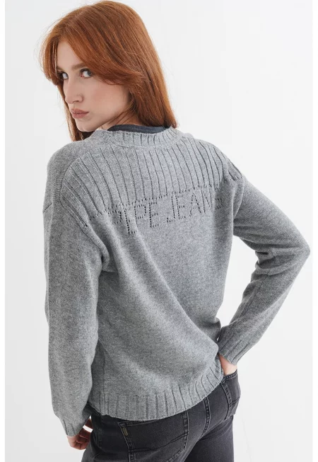 Шпиц пуловер с вълна - Светлосив меланж
