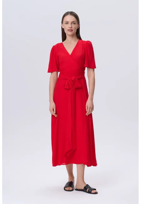 Шпиц рокля с колан - Аленочервен