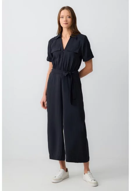 Скъсен гащеризон с модал и връзка - Ултрамарин синьо