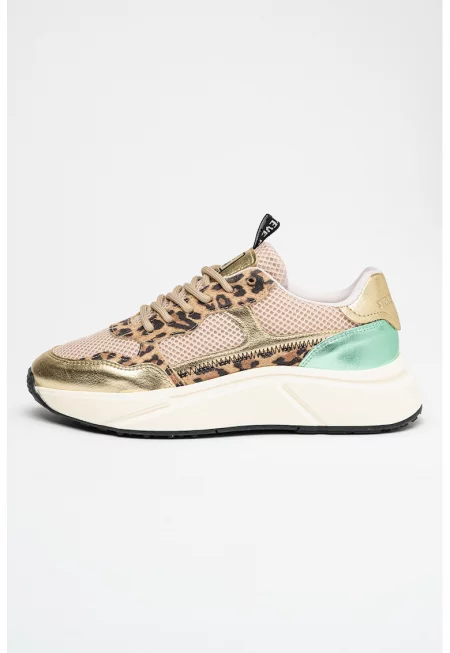 Скосени спортни обувки Starlyn с метален ефект - Зелен/Златист/Бежов