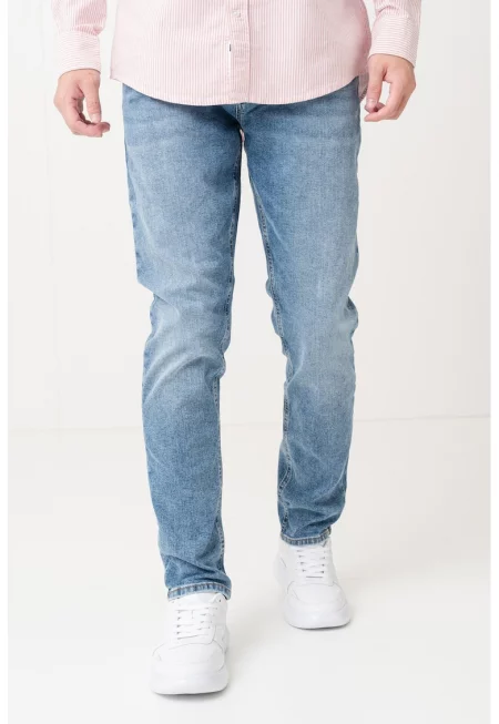 Слим дънки със средновисока талия - Син меланж