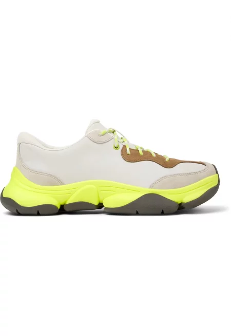 Спортни обувки от еко кожа - Мръснобял/Лайм зелено