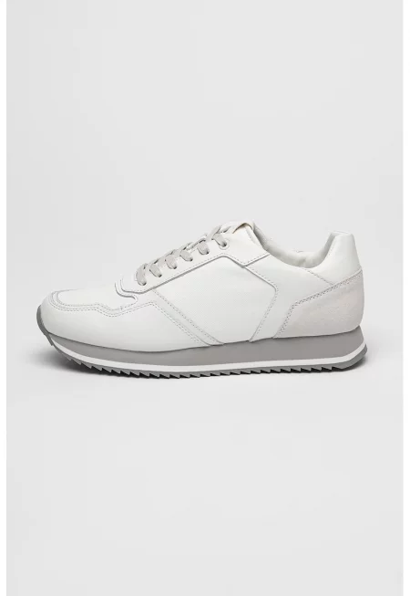 Спортни обувки от кожа с велур - Светло сив/Мръснобял