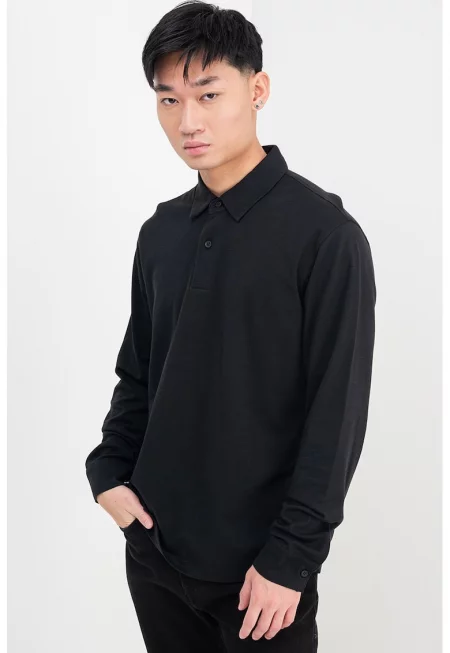 Стандартна блуза с яка - Черен