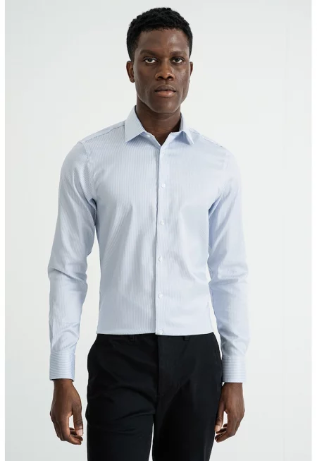 Стандартна риза с памук - Бял/Светлосин