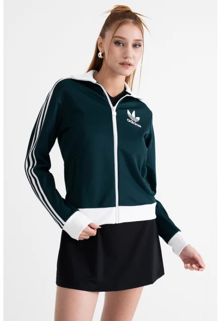 Суитшърт Heritage с цип и лого - Тъмнозелен