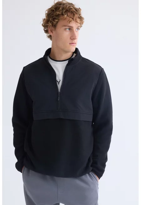 Суитшърт с къс цип и къси ръкави - Черен/Антрацитно сиво