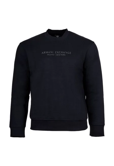 Суитшърт с лого и овално деколте - Тъмносин