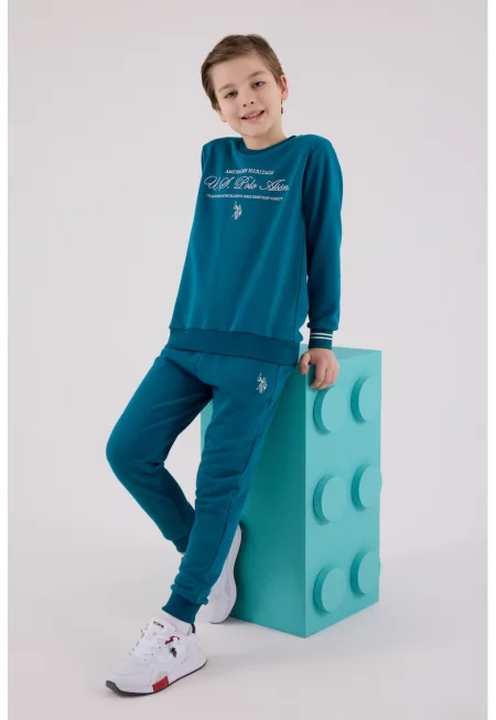 Суитшърт с памук и спортен панталон с лого - 2 части