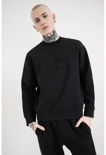 Суитшърт с памук с лого - Черен