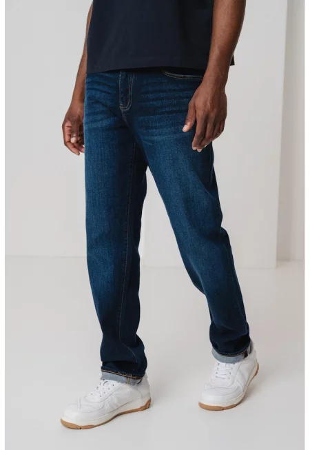 Свободни дънки с миди талия - Тъмносин