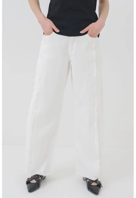 Свободни памучни дънки - Мръснобял