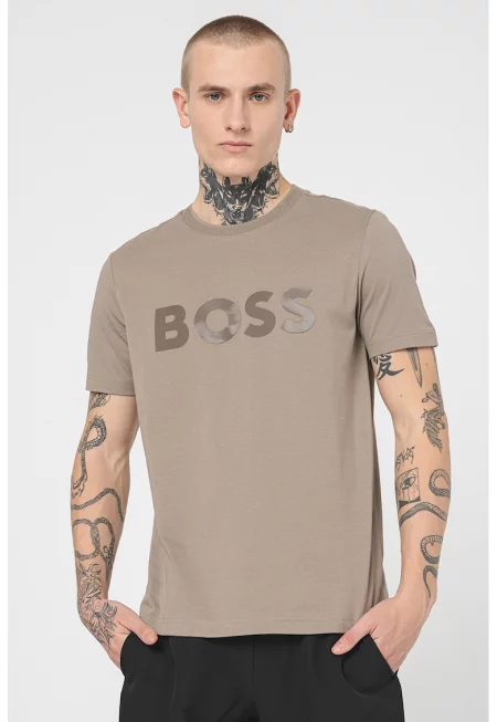 Тениска с лого - Светло кафяво