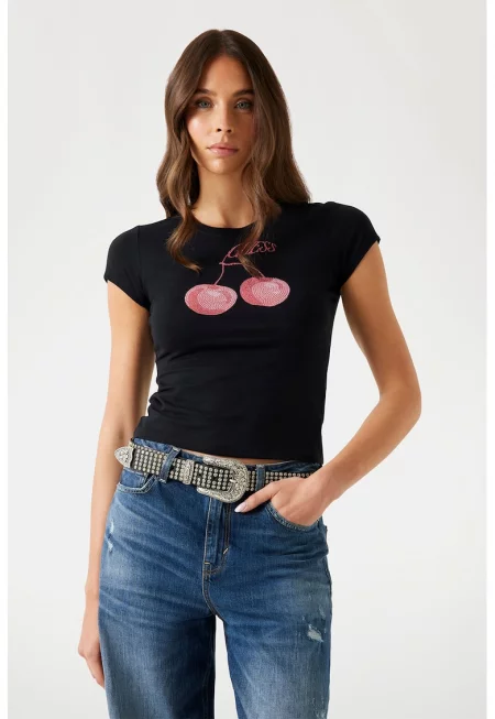 Тениска с модал и декоративни камъни