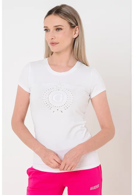 Тениска с овално деколте и бродирано лого