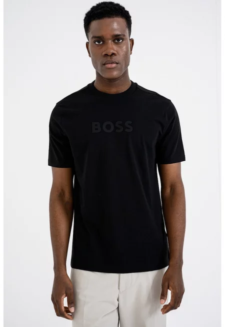 Тениска с овално деколте и лого - Избеляло черно