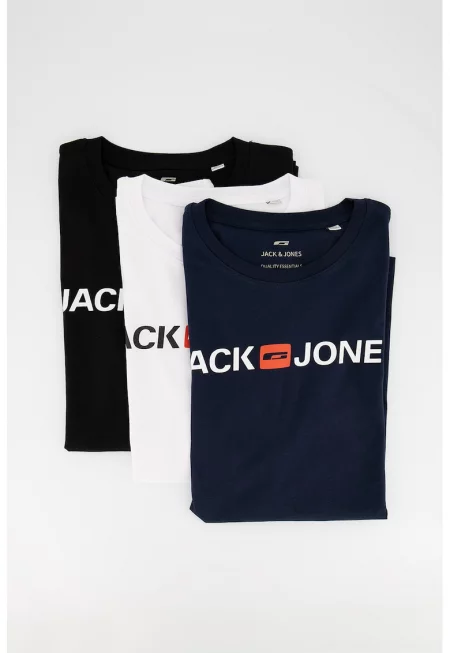 Тениски с овално деколте - 3 броя - Бял/Тъмносин