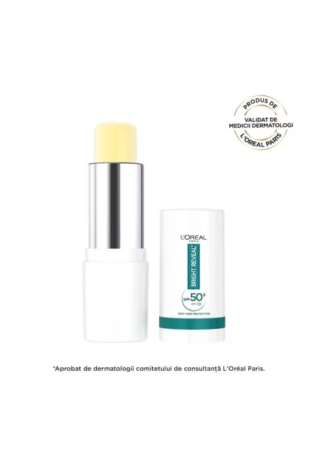 Твърд слънцезащитен стик  Bright Reveal - Много висока слънцезащита SPF 50+ - Съдържа витамин Е - Против пигментни петна - Невидим върху грим - 9 мл