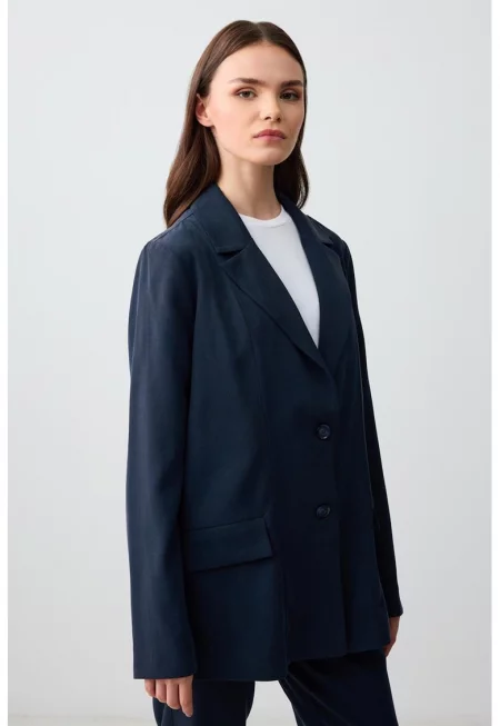 Уголемено сако с тенсел - Тъмносин