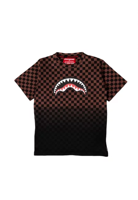 Унисекс карирана тениска с овално деколте - Черен/Кафяв