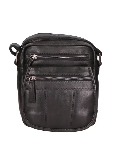 Унисекс кожена чанта с джобове - Черен