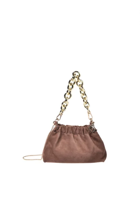Велурена чанта през рамо с верижка