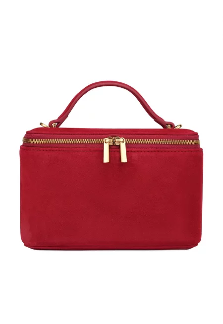 Велурена мини ръчна чанта с отделяща се презрамка - Червен