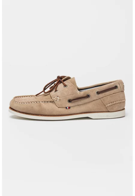 Велурени мокасини с овален връх - Светлокафяв