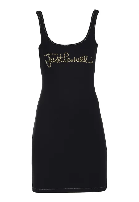 Вталена рокля с лого с капси - Черен