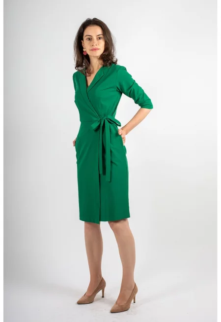 Застъпена рокля Anne с памук - Тъмнозелен