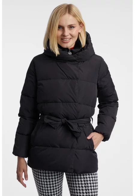 Зимно яке с пухена вата и висока яка - Черен