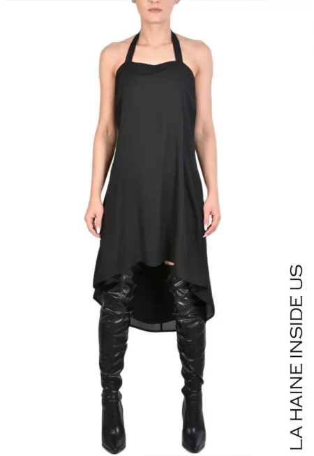 Асиметрична рокля със скрит страничен цип - Черен