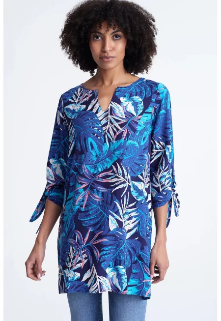 Блуза тип туника с тропически принт