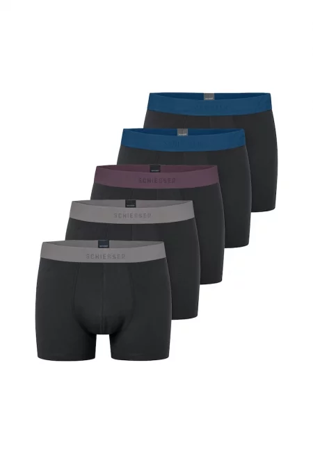 Боксерки с контрастна талия - 5 чифта - Черен/Сив/Син