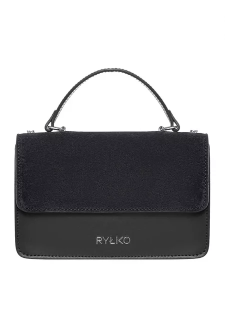 Чанта от кожа и велур - Черен