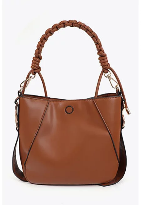 Чанта със сплетена презрамка - Канелено кафяво