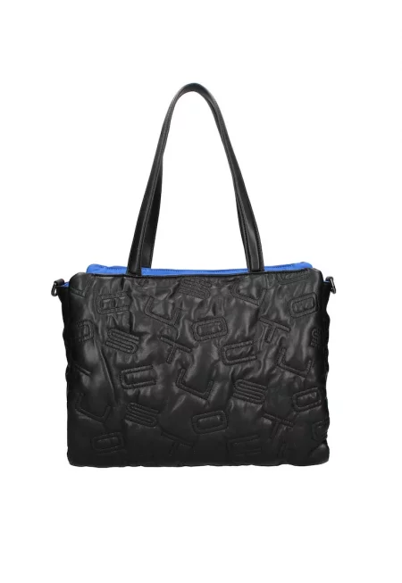 Чанта за рамо с релефно лого - Черен/Син