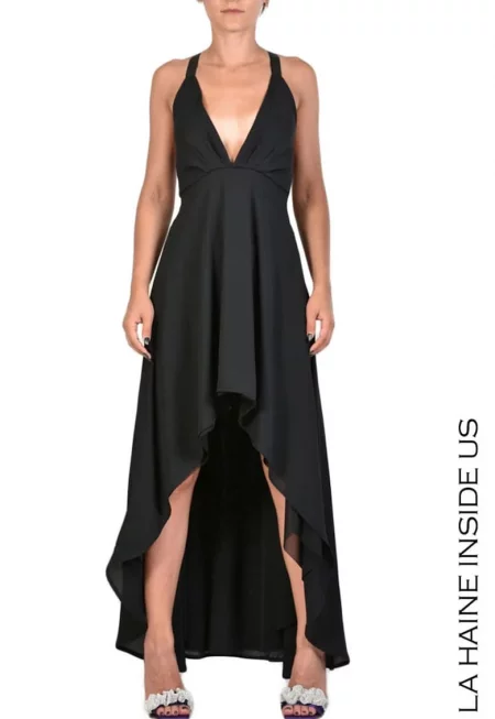 Дълга асиметрична коктейлна рокля със закопчаване с цип на гърба - Черен