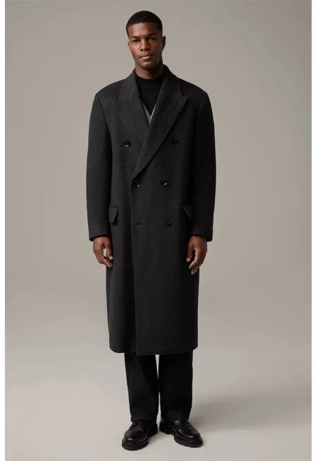 Дълго палто със закопчаване на два реда копчета - Сив