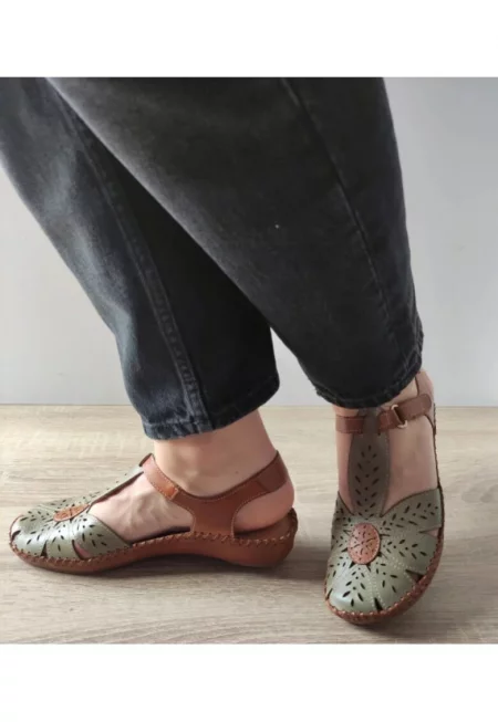 Дамски ежедневни сандали  655-0841 Кафяв - Маслиненозелен