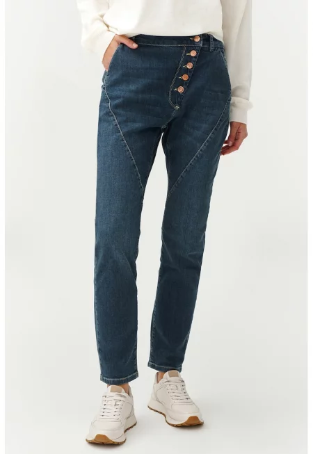 Дънки с асиметрично закопчаване - Тъмносин