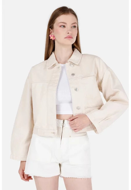 Дънково яке с дълги ръкави - Светло бежово